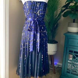 Royal Blue/Black/White Pleated Dress w/Spaghetti Straps
